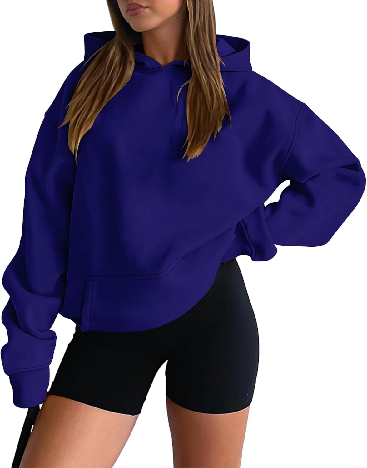 Women Hoodies Casual Pullover Long Sleeve Sweatshirt Kangaroo Pocket Drop Shoulder Sweater