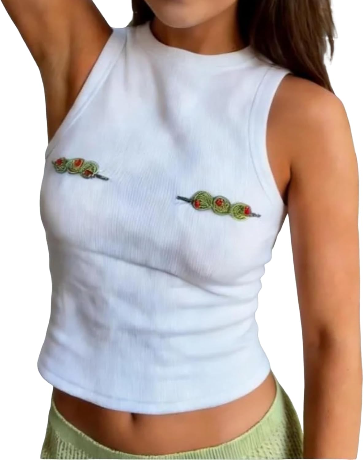 Y2k Sleeveless Crop Top Cute Beaded Grunge Tank Tops Women Whimsy Twee Flower Graphic Baby Tee Emo 2000s Streetwear