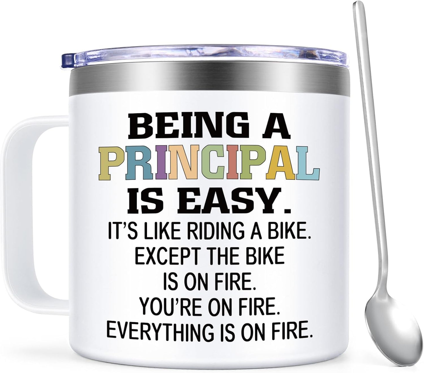 Lifecapido Principal Appreciation Gifts, Principal Gifts for Men Women, Being a Principal is Easy Except the Bike is on Fire Coffee Mug, Birthday Christmas Teacher Appreciation Day, 14oz White