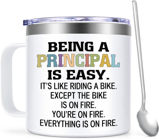 Lifecapido Principal Appreciation Gifts, Principal Gifts for Men Women, Being a Principal is Easy Except the Bike is on Fire Coffee Mug, Birthday Christmas Teacher Appreciation Day, 14oz White
