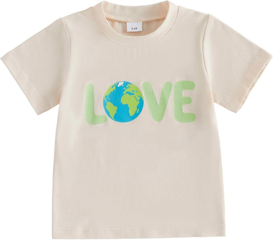 Kids Toddler Little Boys Girls Earth Day Shirt Short Sleeve Funny Letters Print Planet T-Shirt Top