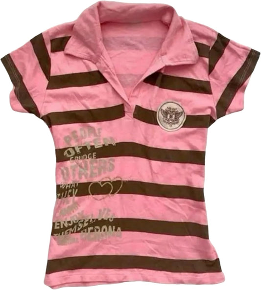 Vintage Alt Graphic Tees Y2k Grunge Polo Shirts Teen Girls Women Whimsy Twee 2000s Short Sleeve Collared Tops