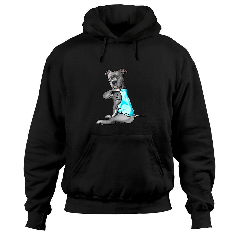 Pitbull Tatoos Hoodie I Love Mom Tattoo Pitbull Dog Lover Women Pullover