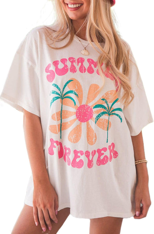 Womens Teens Oversized Graphic Tshirts Y2k Flower Fruit Vintage Tees Beach Surfer Casual Short Sleeve T-Shirts
