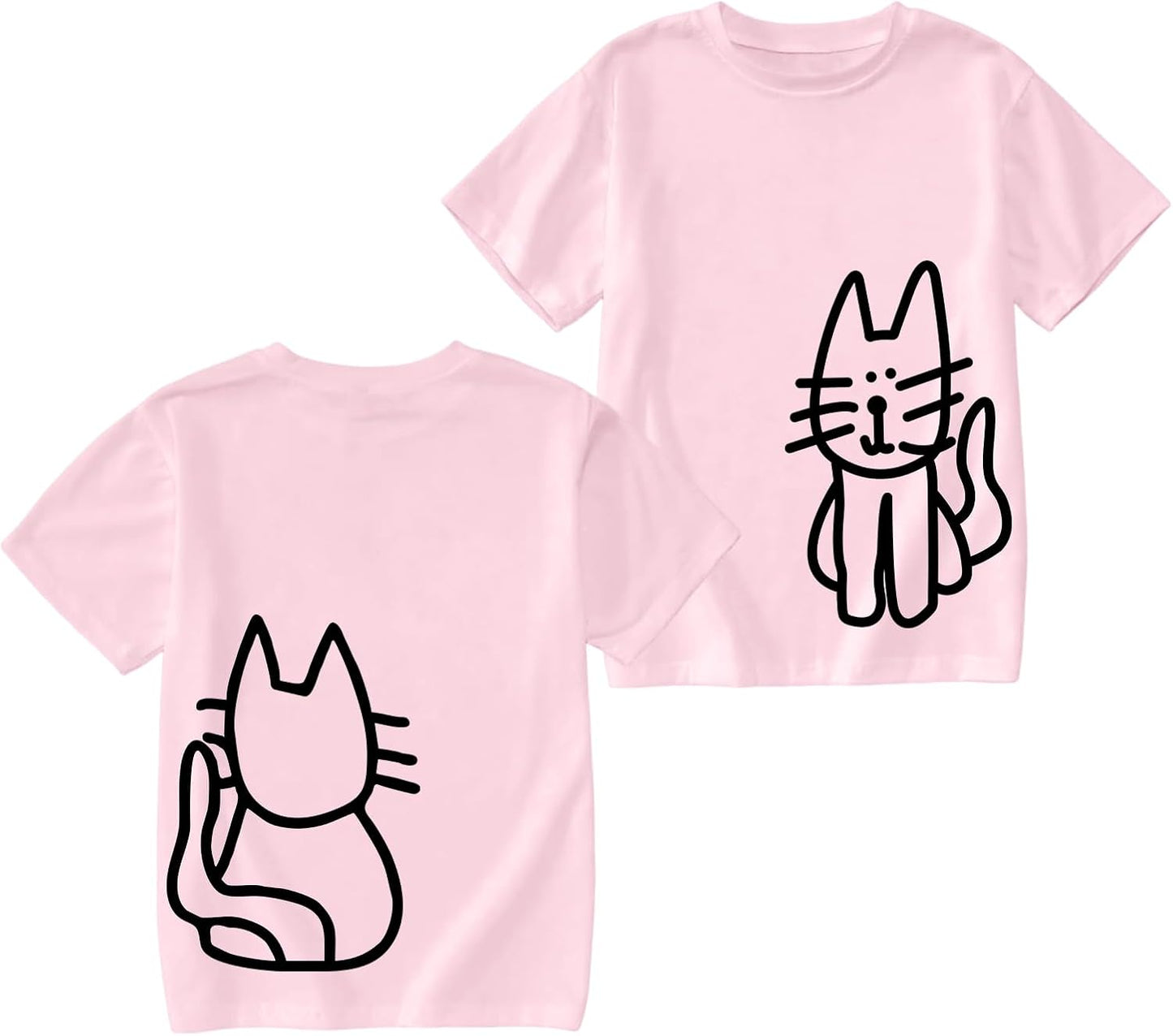 Cute Cat Shirts for Girls Graphic Tees Kids Kawaii Cartoon Animal Print T Shirt Casual Cotton Crewneck Summer Tops