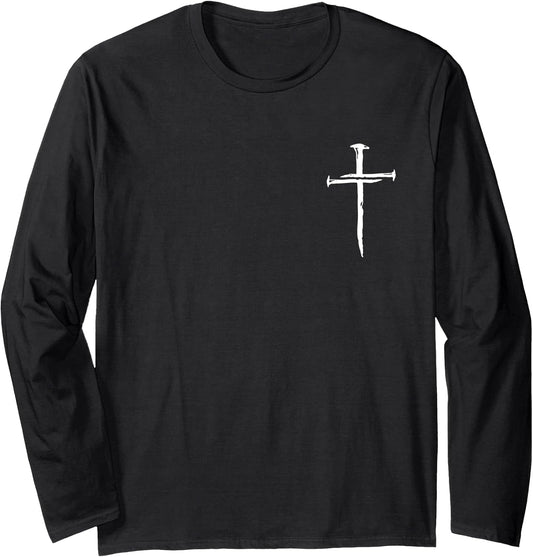 Christian Minimalist Three Nails Cross Religious Jesus Crist Long Sleeve T-Shirt