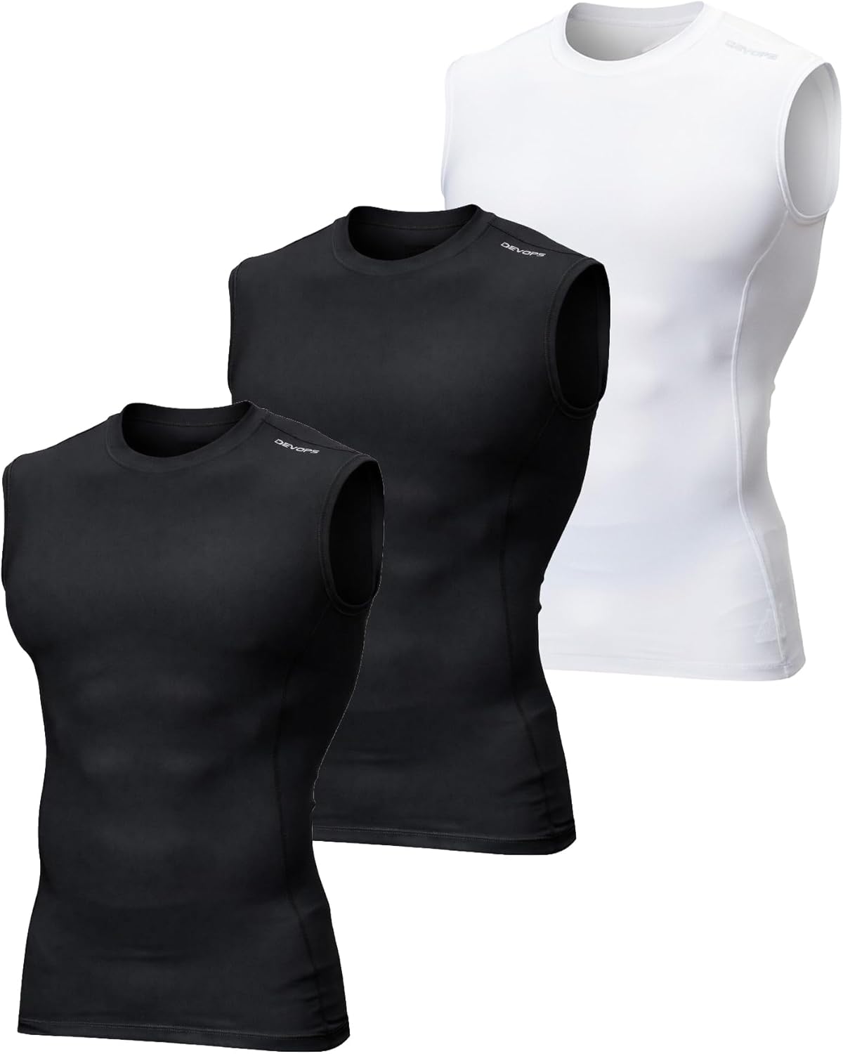 3 Pack Men's Compression Shirts Sleeveless Workout Tank Top Baselayer for Gym Training, Running, Moisture Wicking
