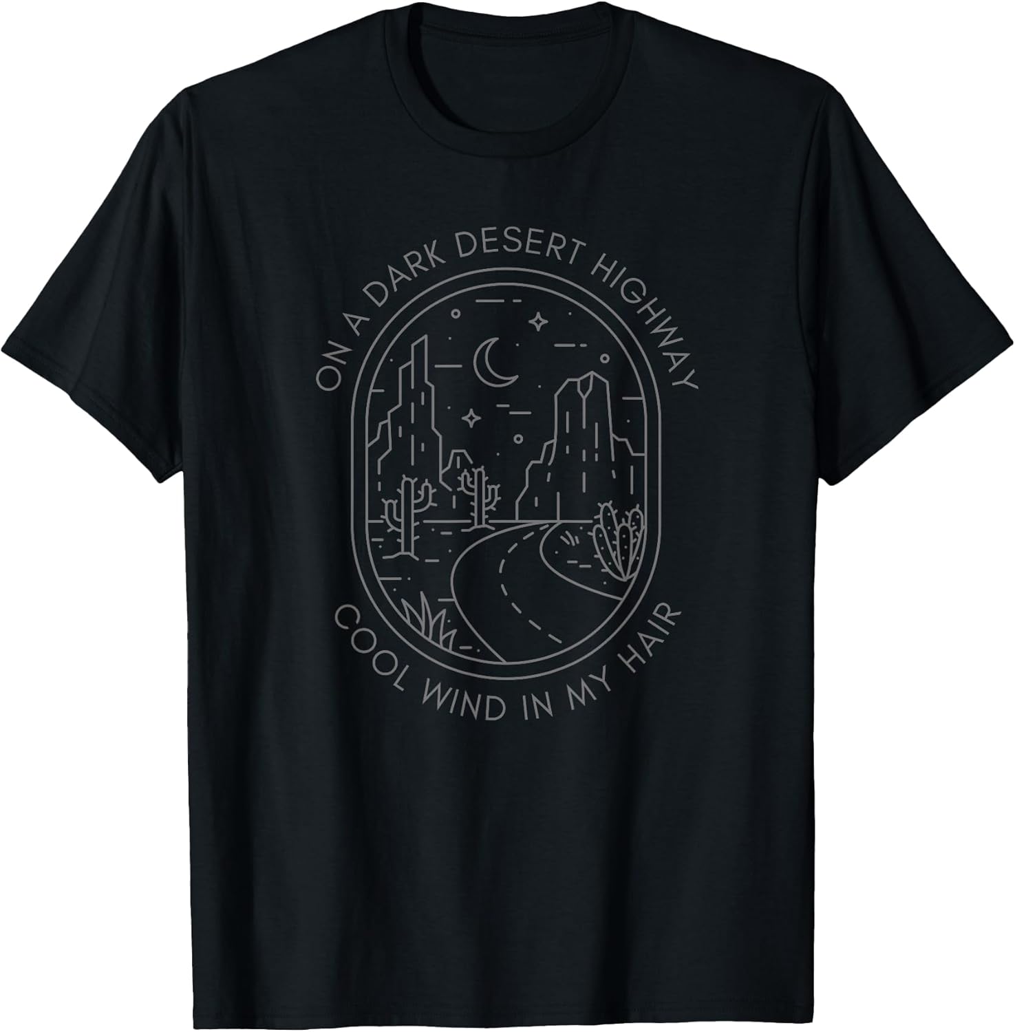 Desert Night Highway Road Succulent Cute Nature Minimalist T-Shirt