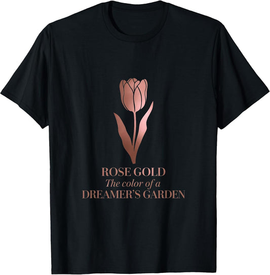 Minimalist Floral Rose-Gold Dreamer’s Garden Tulip Art T-Shirt