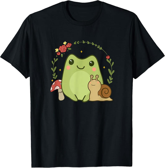 Cute Kawaii Frog Snail Mushroom Cottagecore Aesthetic T-Shirt