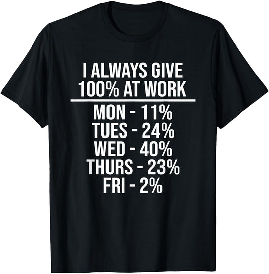 I Always Give 100% at Work Funny Work Quotes Humor Sarcastic T-Shirt