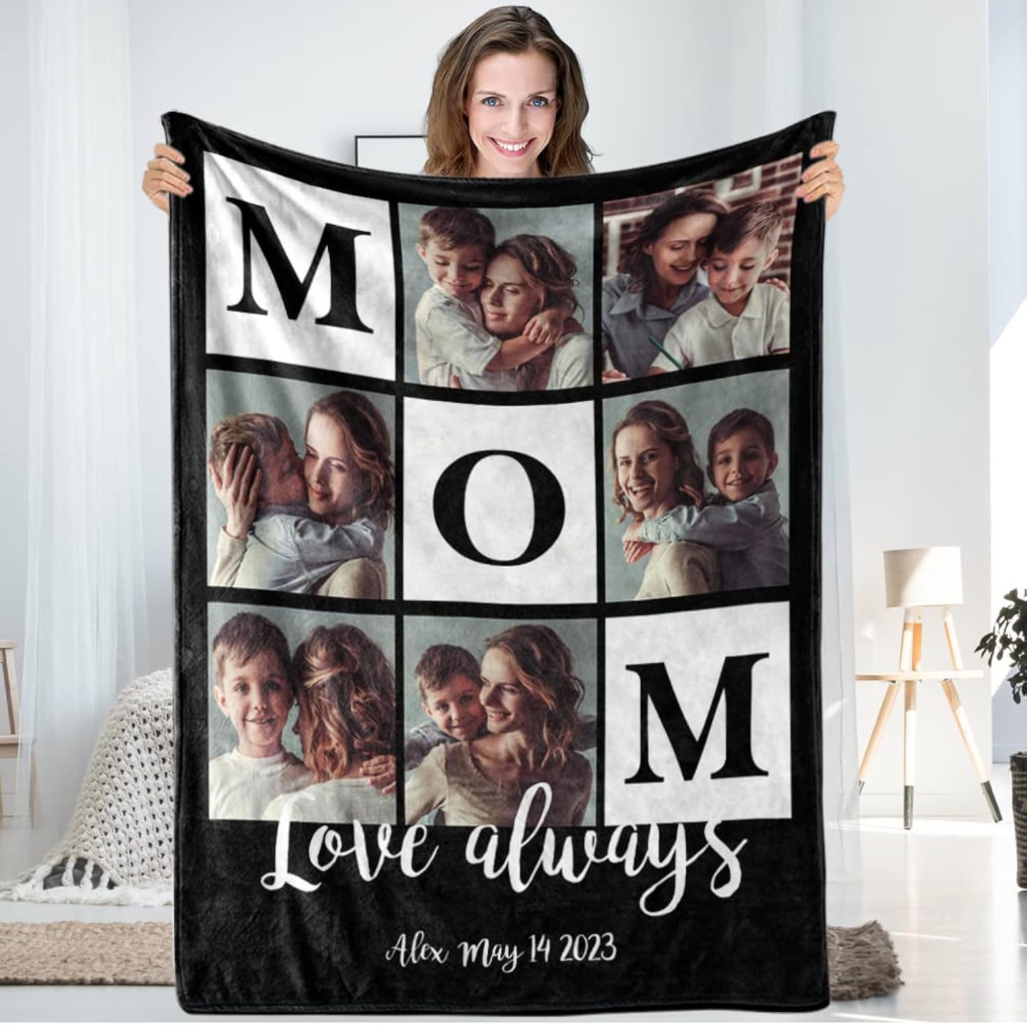 TinyName Ships Next Day, Personalized Gifts for Mom, Custom Blankets with Photos Text Customized Fleece Picture Blanket for Mom Grandma Christmas Mother Day Birthday Gifts