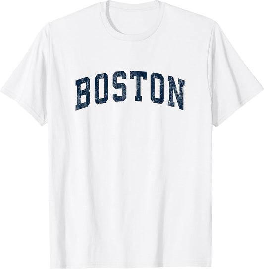 Boston Massachusetts MA Vintage Sports Design Navy Design T-Shirt