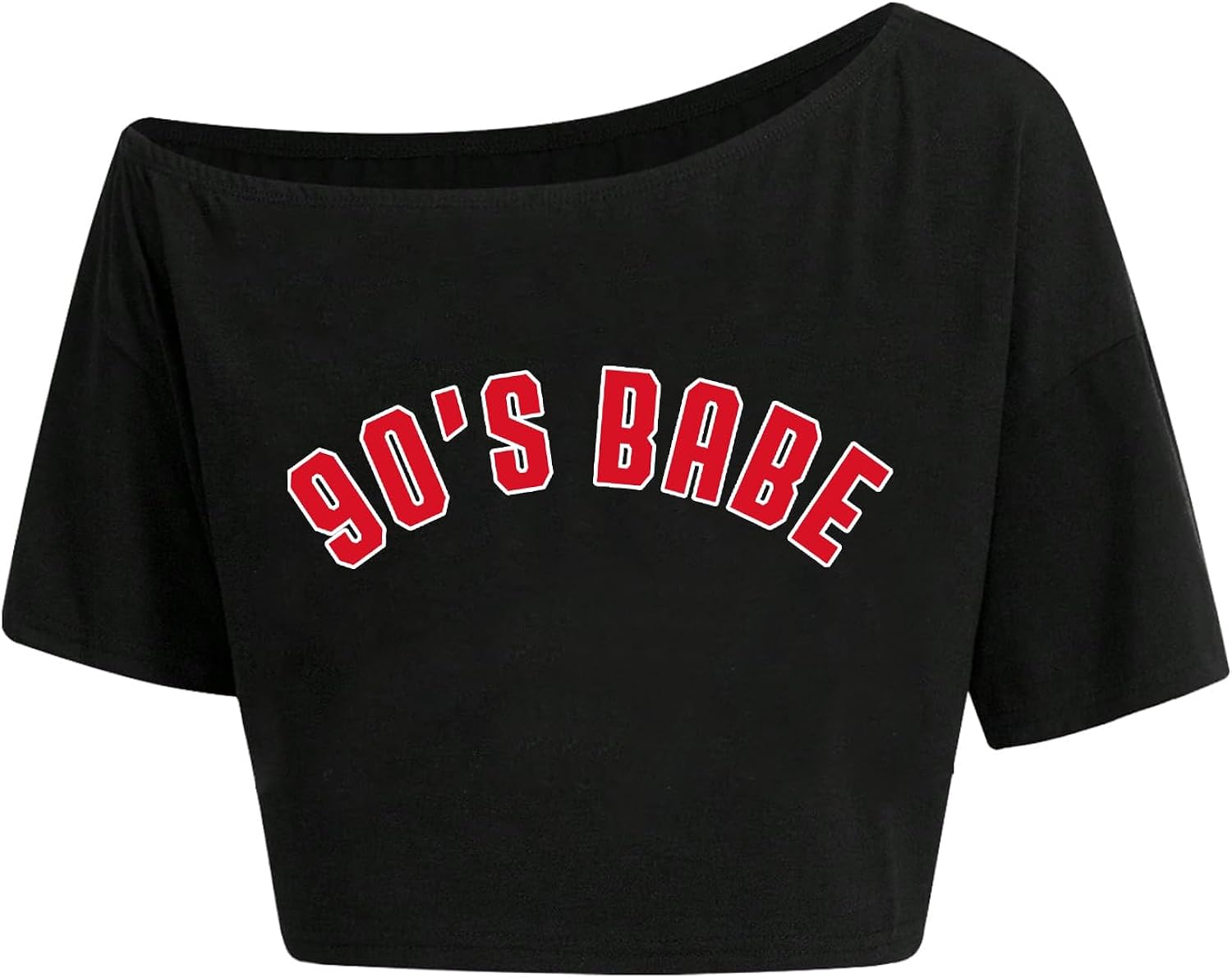 Womens Graphic Off Shoulder Crop Tops Asymmetrical Short Sleeve T Shirt Loose Casual Tee