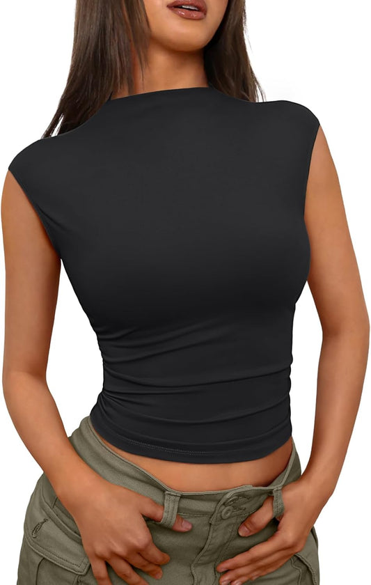 Women's Going Out Basic Tank Tops Mock Neck Spring Clothes Sleeveless Cute Shirts Summer Y2K Sexy Outfits 2026