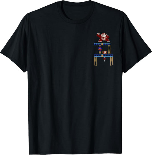 Donkey Kong Ladder Pixel Game Scene Portrait T-Shirt