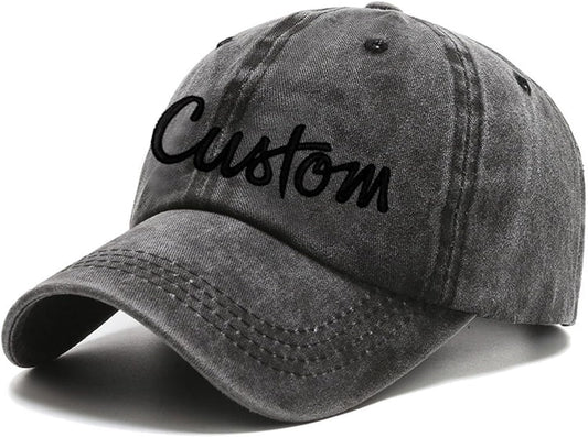 Custom Embroidered Baseball Cap Personalized Text Design Your Own Vintage Washed Hats Adjustable