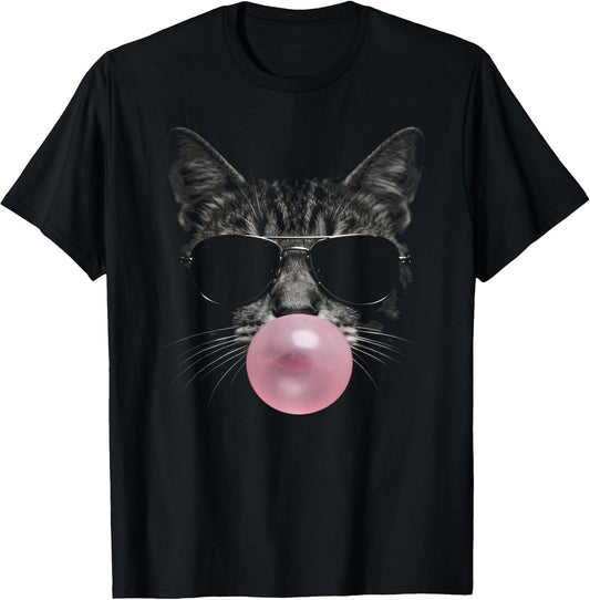 Funny Cat Blowing A Bubble with Sunglasses Urban Cool Vibe T-Shirt