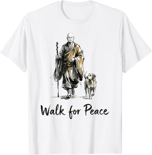 Minimalist Zen Art Walk for Peace Monks with Aloka Dog T-Shirt