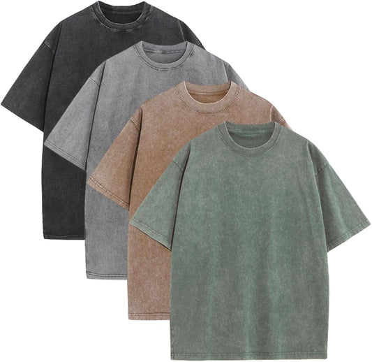 Oversized Tshirts for Men Gym Vintage Heavyweight T Shirts Cotton Workout Acid Wash Baggy Tees LTX006