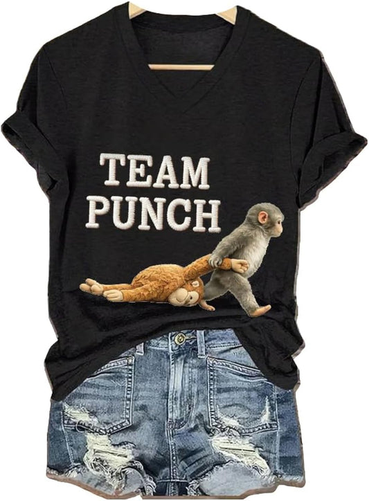 Women's Mental Health Punch Monkey Print V-Neck T-Shirt Monkey Punch Mental Health Positive Tee