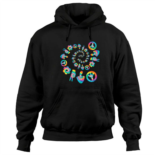 Trippy Color Hoodie Hippie Mushroom Peace Sign Flower Spiral Pullover