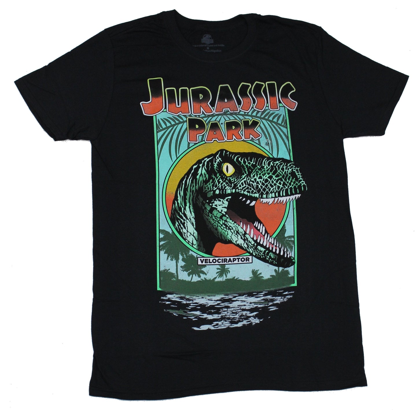 Jurassic Park Mens T-Shirt - Poster Style Logo Over Giant Dino Image Style002