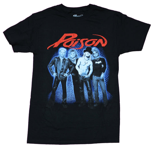 Poison Band Mens T-Shirt - Group Blue Tinted Photo Under Red Logo