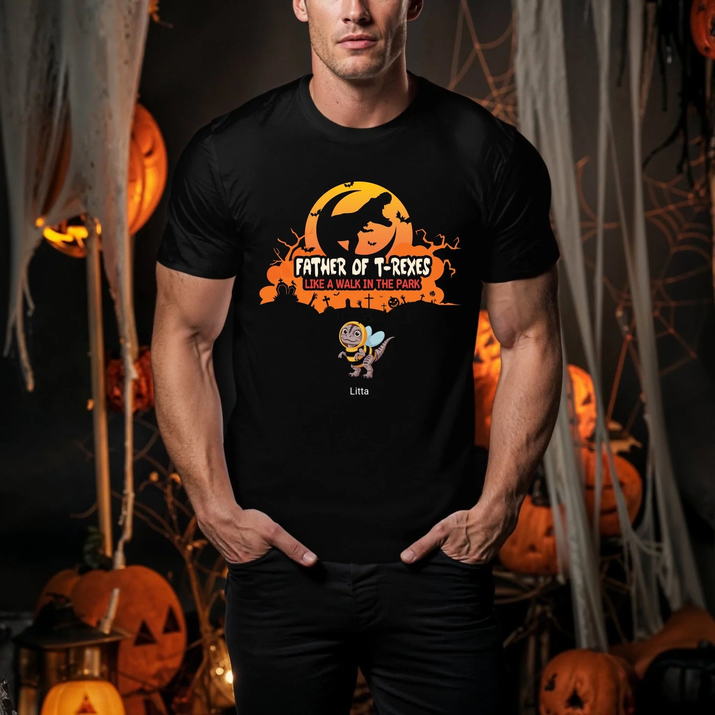 Personalized Father of T-Rexes Halloween Shirt – Custom Dino Costumes & Kids’ Names Hoodie, Sweatshirt (Image 1)