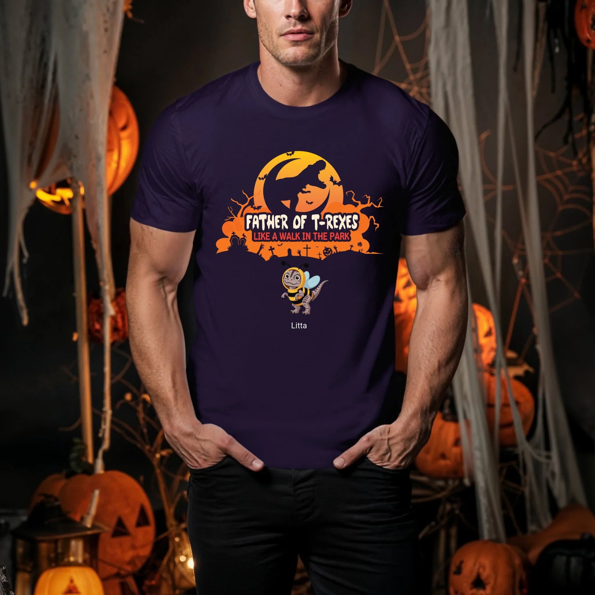 Personalized Father of T-Rexes Halloween Shirt – Custom Dino Costumes & Kids’ Names Hoodie, Sweatshirt (Image 2)