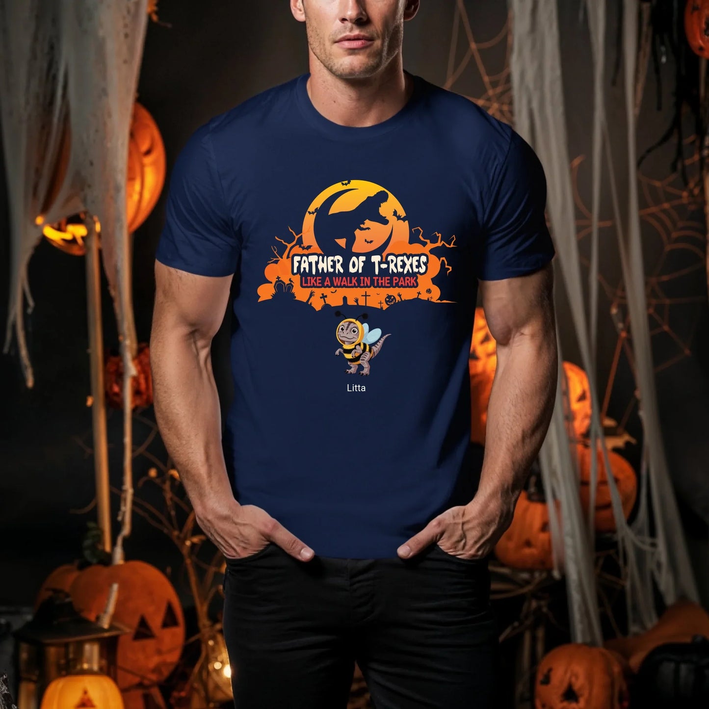 Personalized Father of T-Rexes Halloween Shirt – Custom Dino Costumes & Kids’ Names Hoodie, Sweatshirt (Image 3)