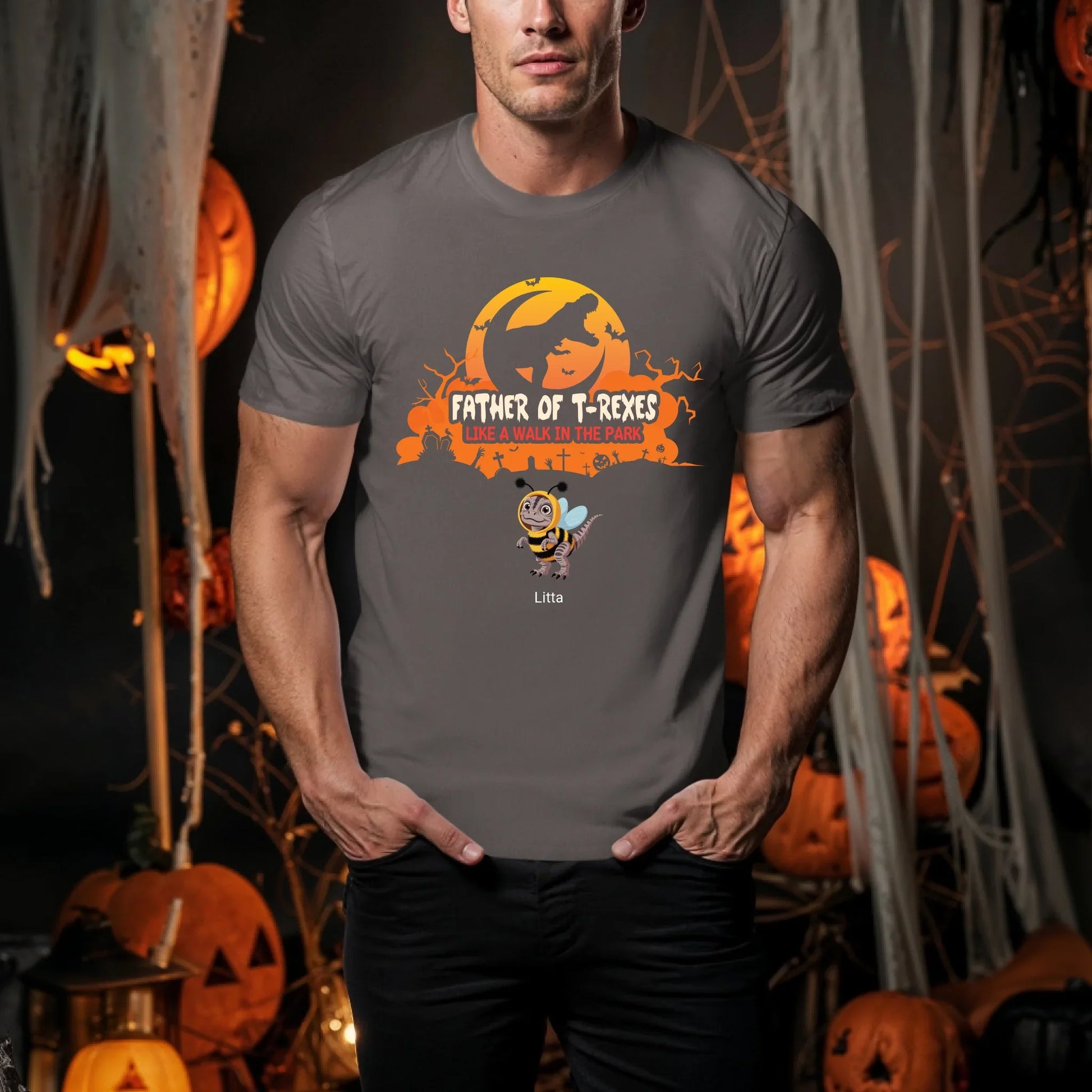Personalized Father of T-Rexes Halloween Shirt – Custom Dino Costumes & Kids’ Names Hoodie, Sweatshirt (Image 4)