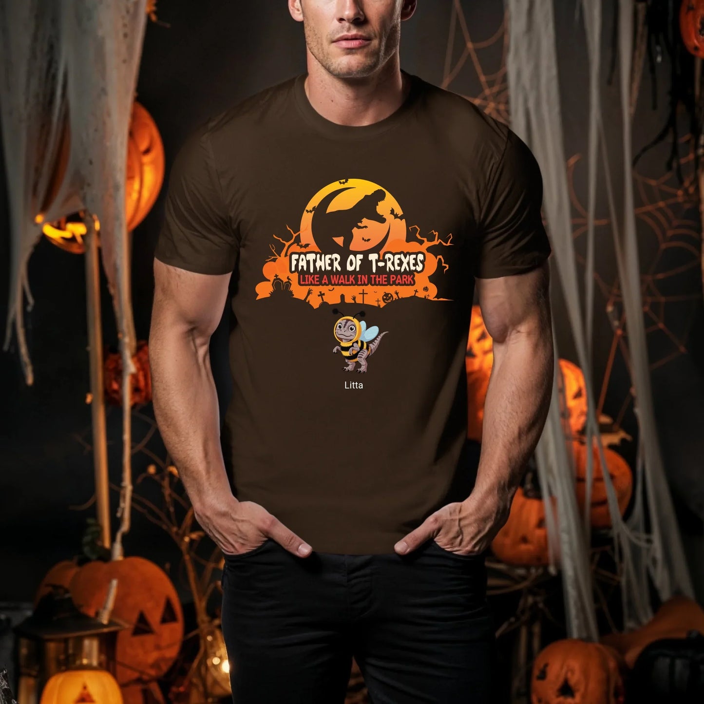 Personalized Father of T-Rexes Halloween Shirt – Custom Dino Costumes & Kids’ Names Hoodie, Sweatshirt (Image 5)