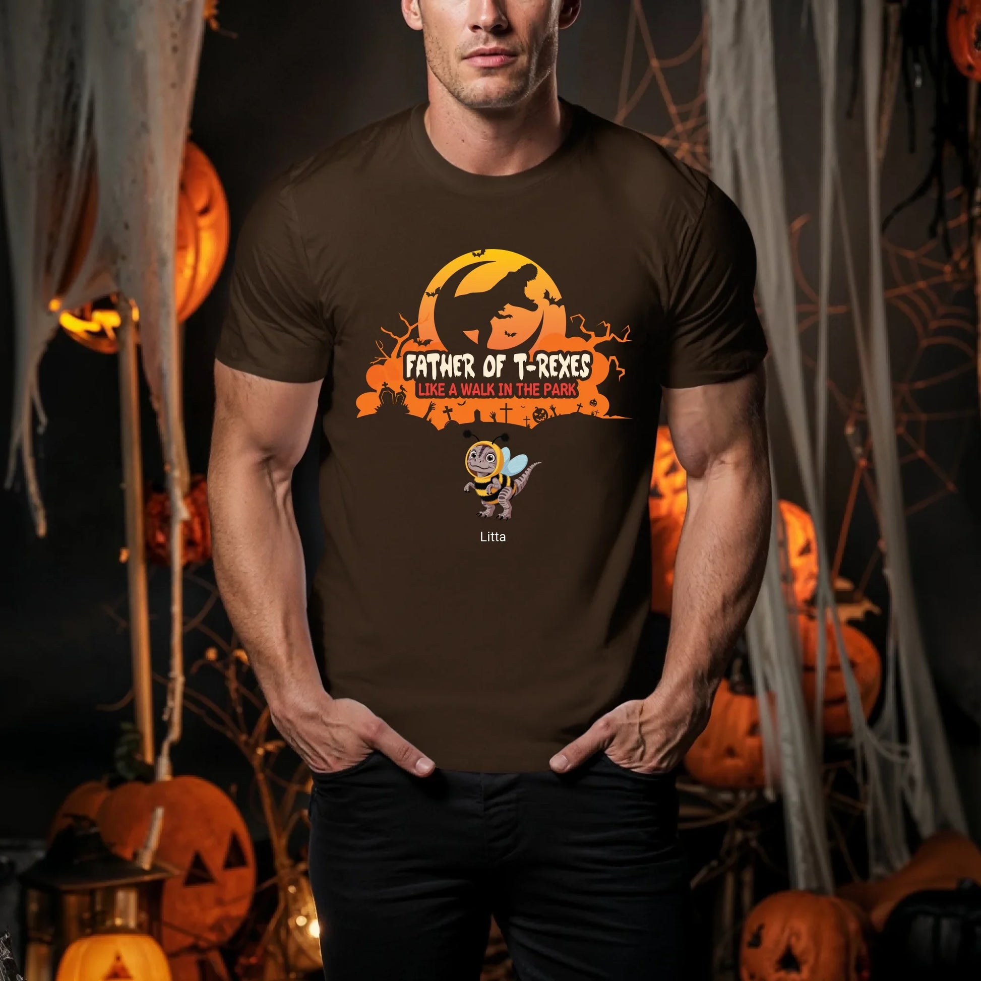 Personalized Father of T-Rexes Halloween Shirt – Custom Dino Costumes & Kids’ Names Hoodie, Sweatshirt (Image 5)