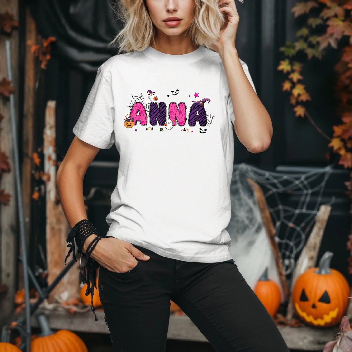 Personalized Halloween Name Shirt – Custom Cute Spooky Design Tee Hoodie, Sweatshirt | InkThreadWorks.com (Image 1)