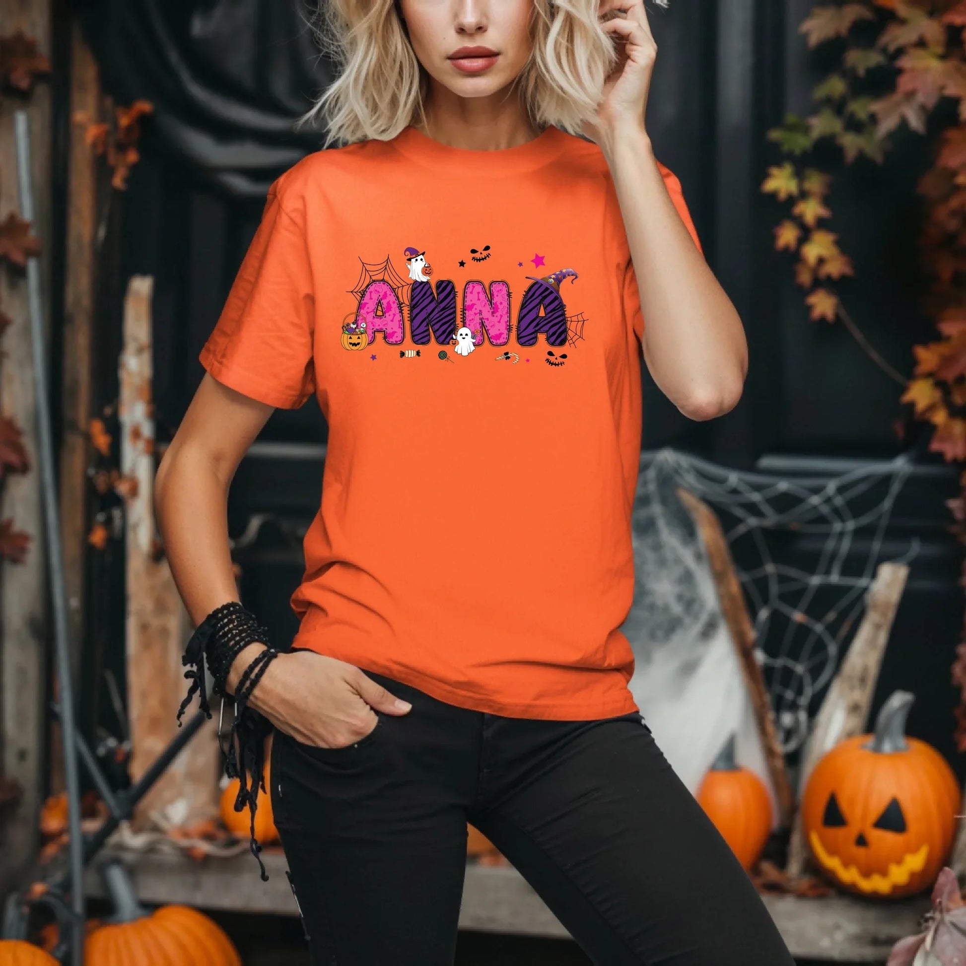 Personalized Halloween Name Shirt – Custom Cute Spooky Design Tee Hoodie, Sweatshirt | InkThreadWorks.com (Image 3)