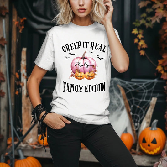 Personalized Creep It Real Family Shirt – Custom Names & Pumpkins Hoodie, Sweatshirt | InkThreadWorks.com (Image 1)