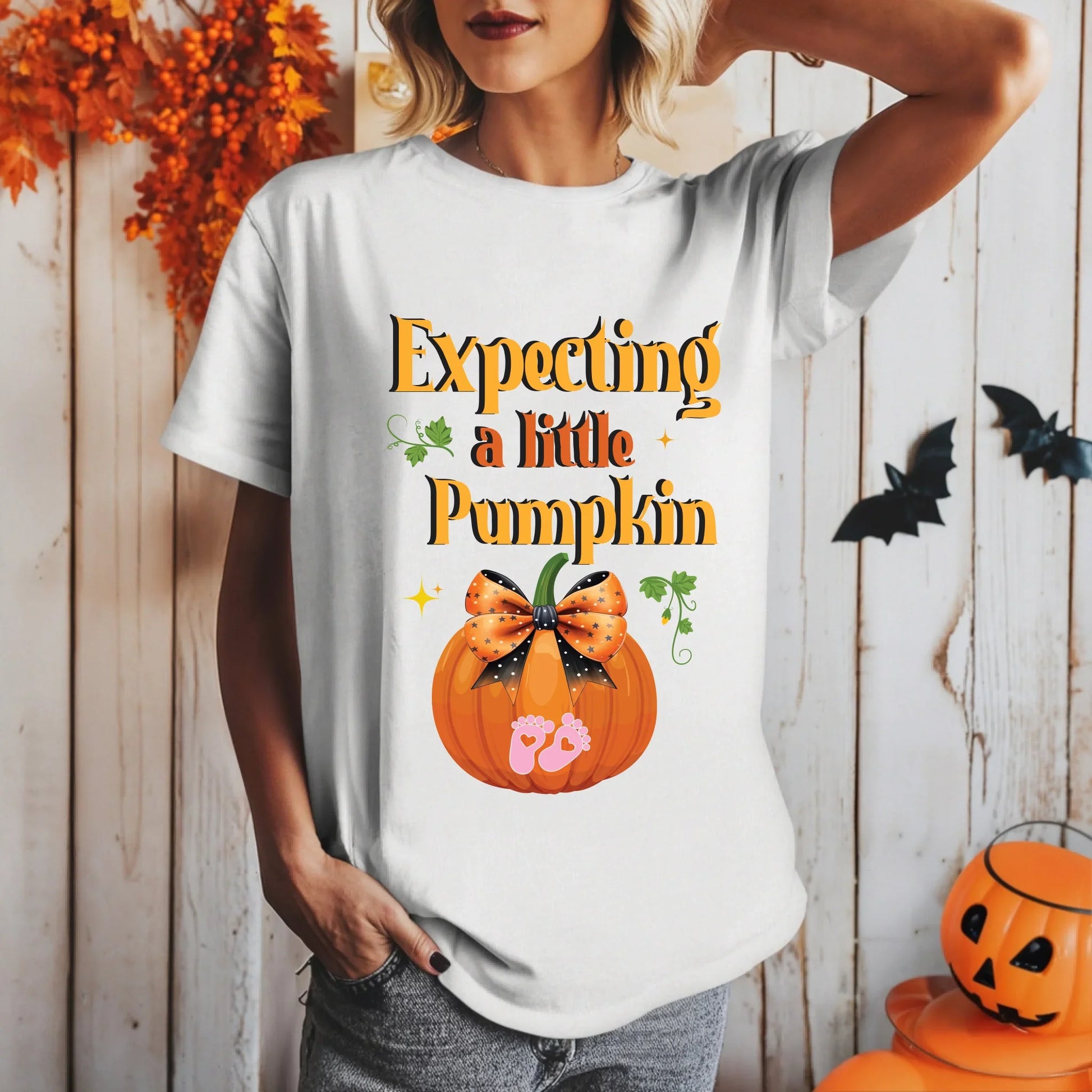 Personalized Maternity Halloween Shirt – Expecting a Little Pumpkin – Custom Baby Gender Option Hoodie, Sweatshirt (Image 2)