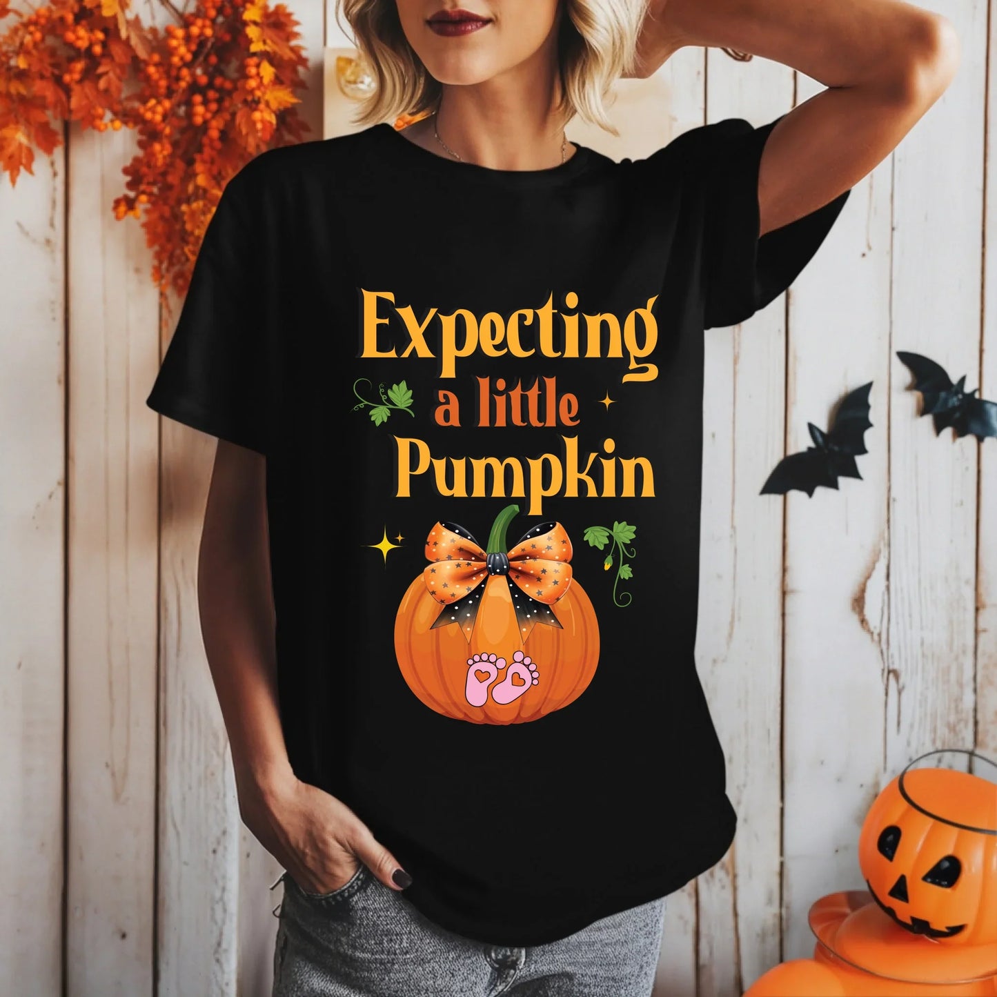 Personalized Maternity Halloween Shirt – Expecting a Little Pumpkin – Custom Baby Gender Option Hoodie, Sweatshirt (Image 3)