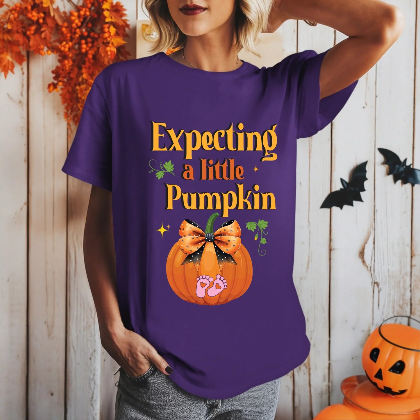 Personalized Maternity Halloween Shirt – Expecting a Little Pumpkin – Custom Baby Gender Option Hoodie, Sweatshirt (Image 5)