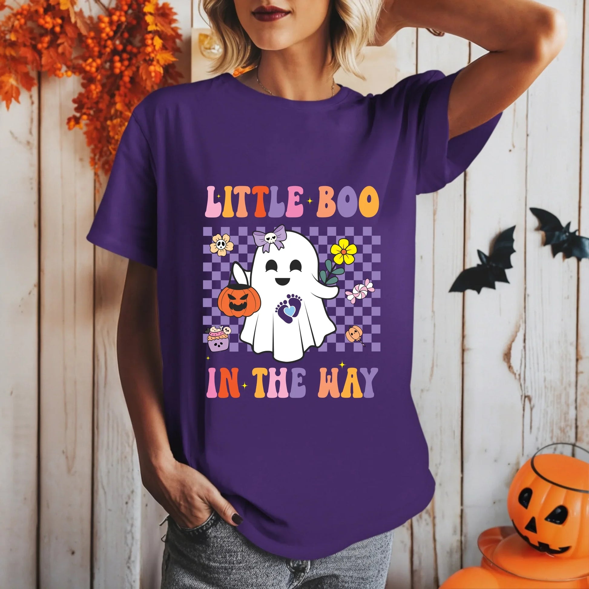 Custom Halloween Pregnancy Shirt – Little Boo in the Way – Choose Baby Gender Hoodie, Sweatshirt (Image 3)