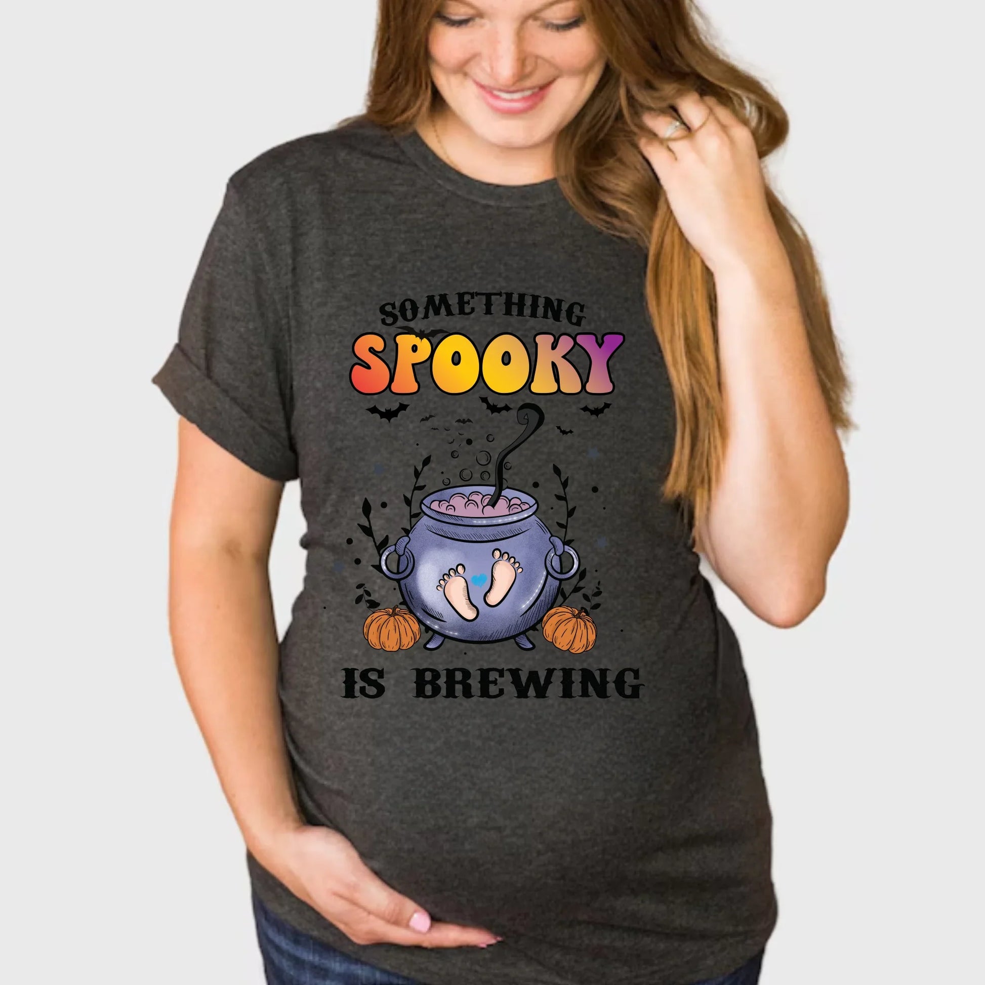 Something Spooky Is Brewing Maternity Halloween Shirt – Cute Pregnancy Announcement Tee Hoodie, Sweatshirt (Image 1)