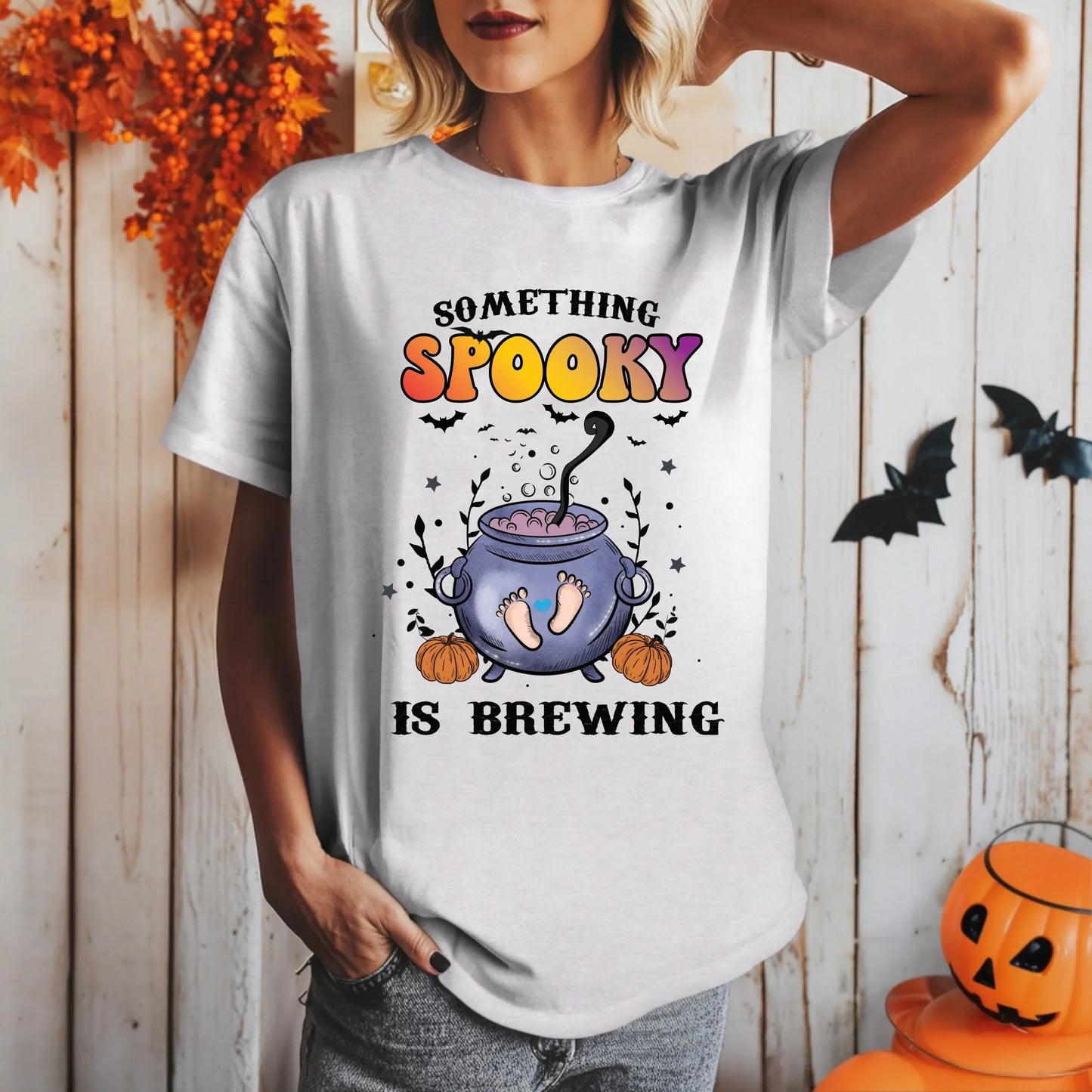 Something Spooky Is Brewing Maternity Halloween Shirt – Cute Pregnancy Announcement Tee Hoodie, Sweatshirt (Image 3)