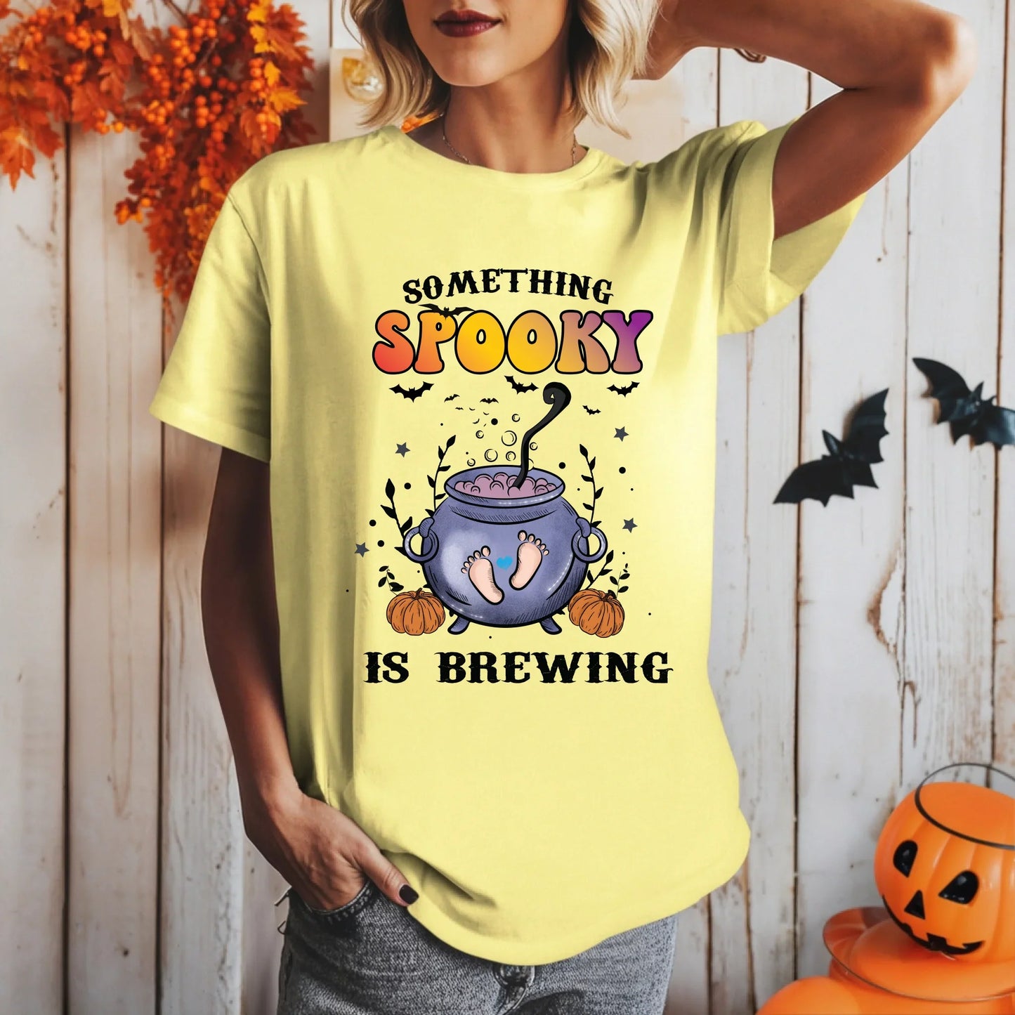 Something Spooky Is Brewing Maternity Halloween Shirt – Cute Pregnancy Announcement Tee Hoodie, Sweatshirt (Image 4)