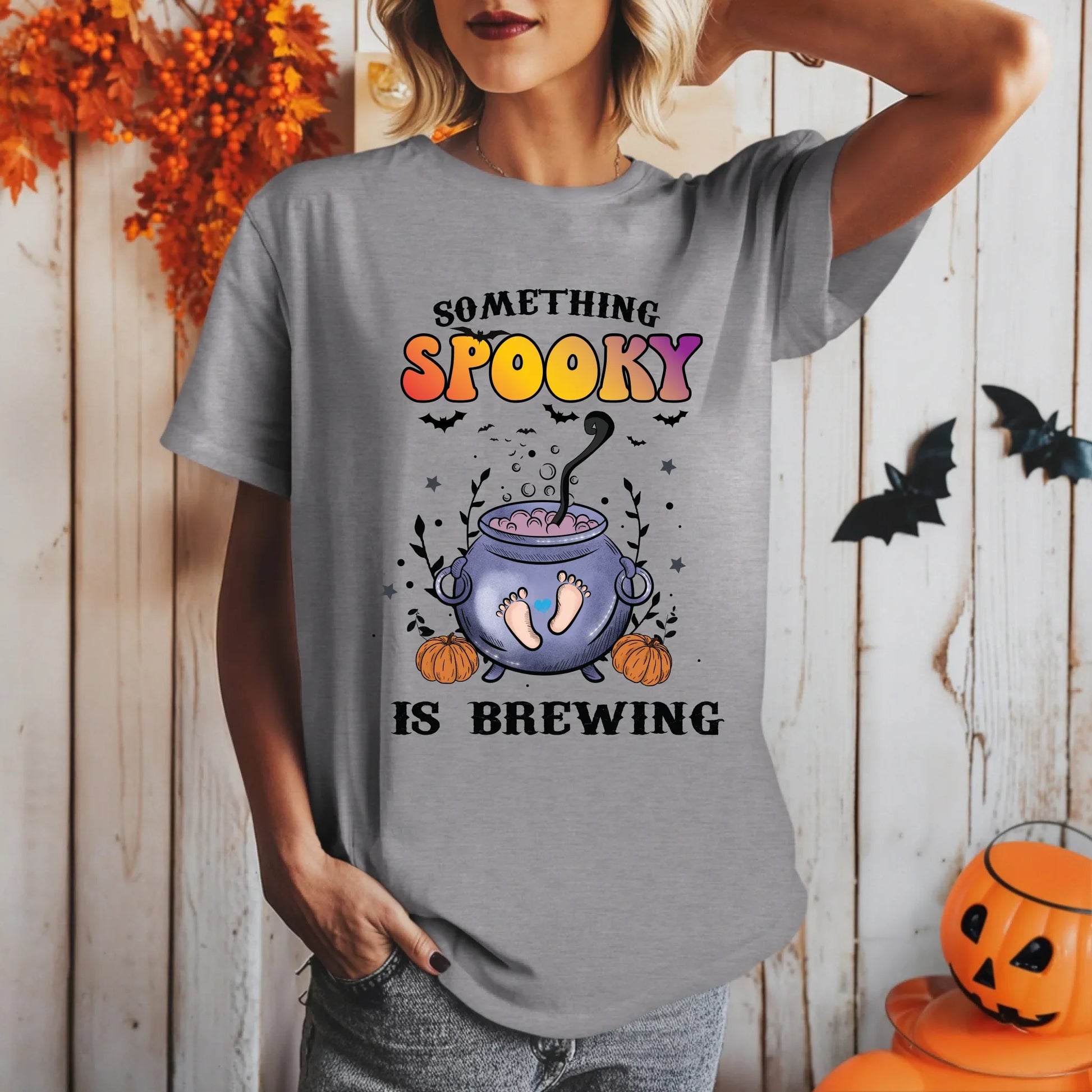 Something Spooky Is Brewing Maternity Halloween Shirt – Cute Pregnancy Announcement Tee Hoodie, Sweatshirt (Image 5)