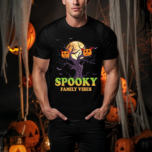 Personalized Spooky Family Vibes Halloween Shirt – Custom Pumpkins with Family Member Names Hoodie, Sweatshirt (Image 1)