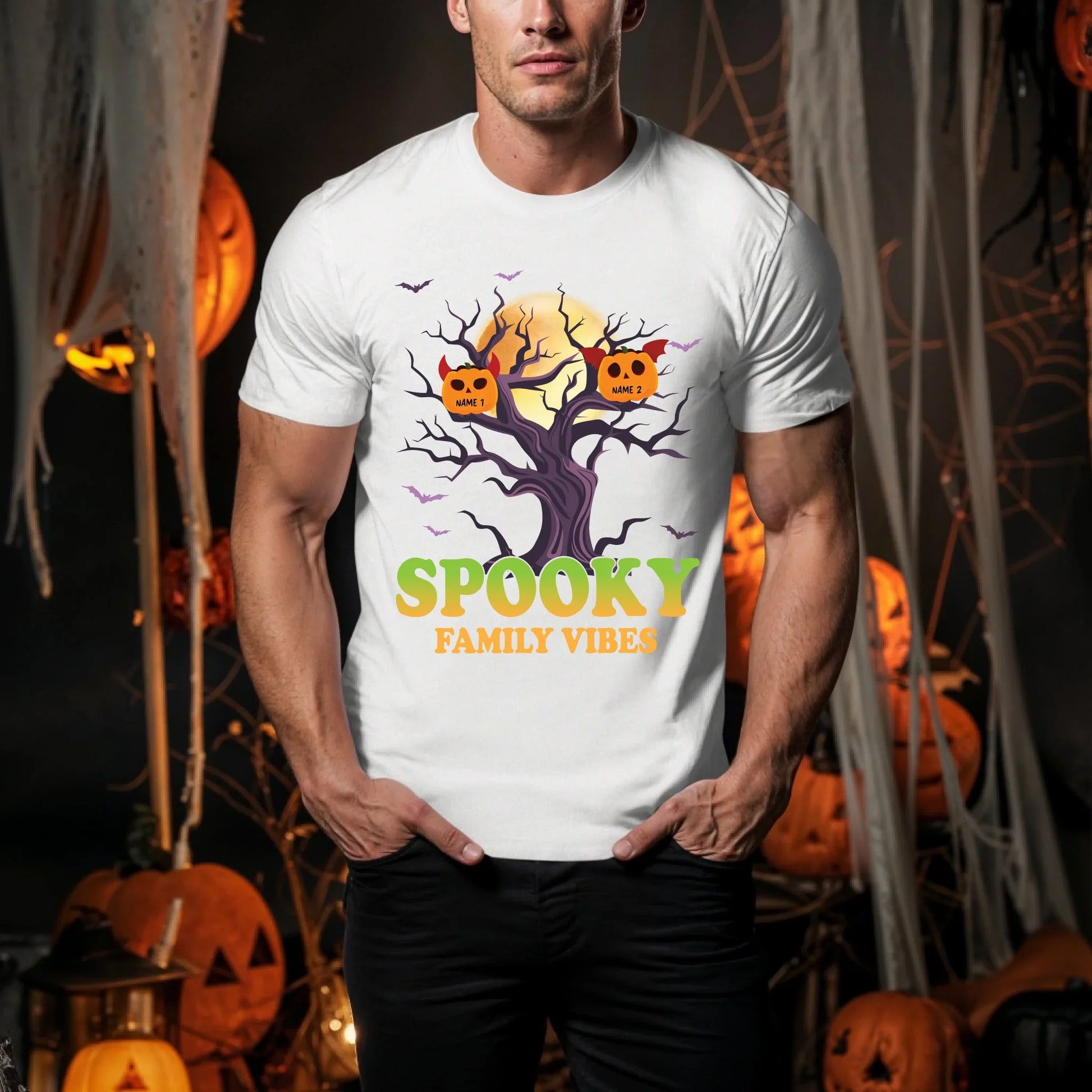 Personalized Spooky Family Vibes Halloween Shirt – Custom Pumpkins with Family Member Names Hoodie, Sweatshirt (Image 2)