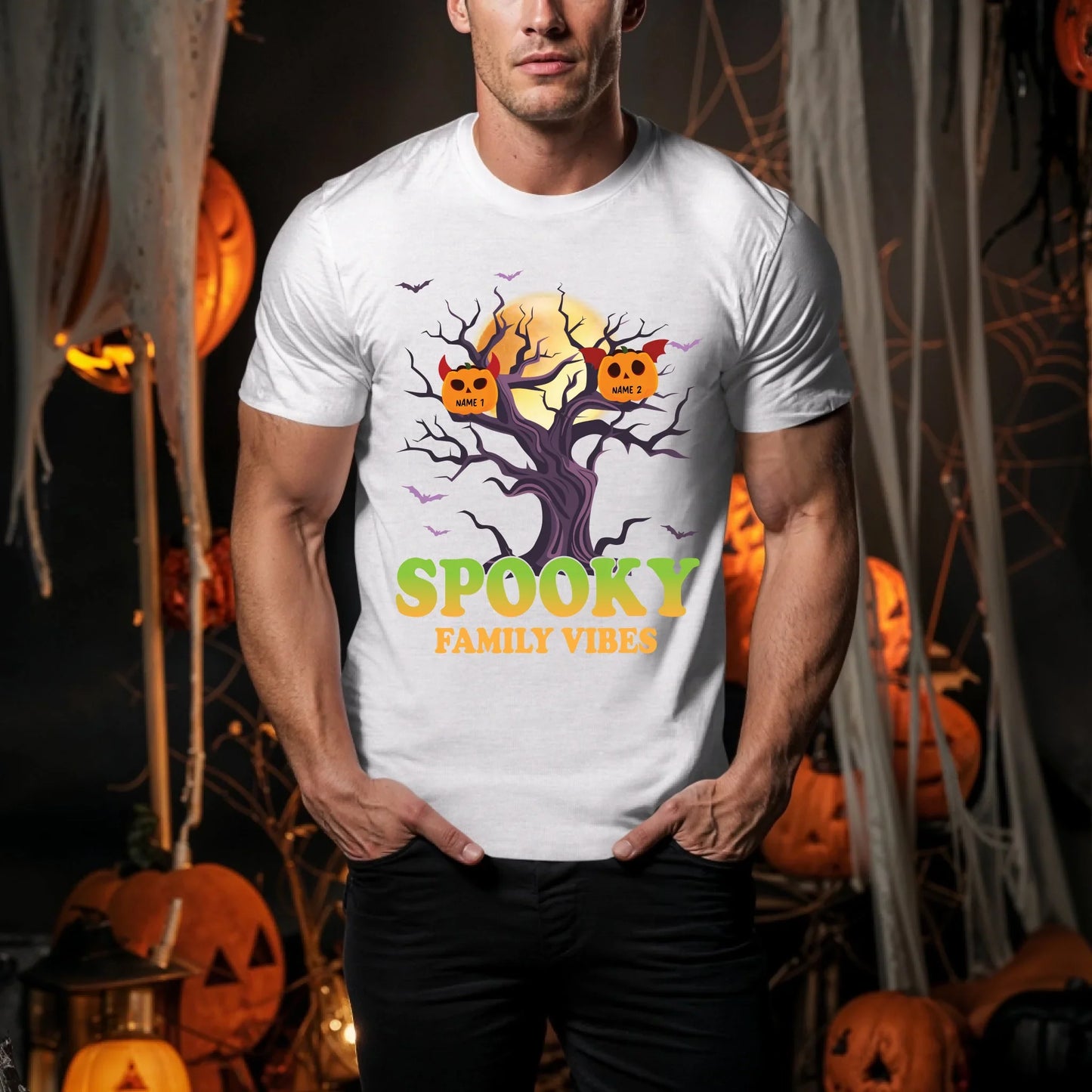 Personalized Spooky Family Vibes Halloween Shirt – Custom Pumpkins with Family Member Names Hoodie, Sweatshirt (Image 3)