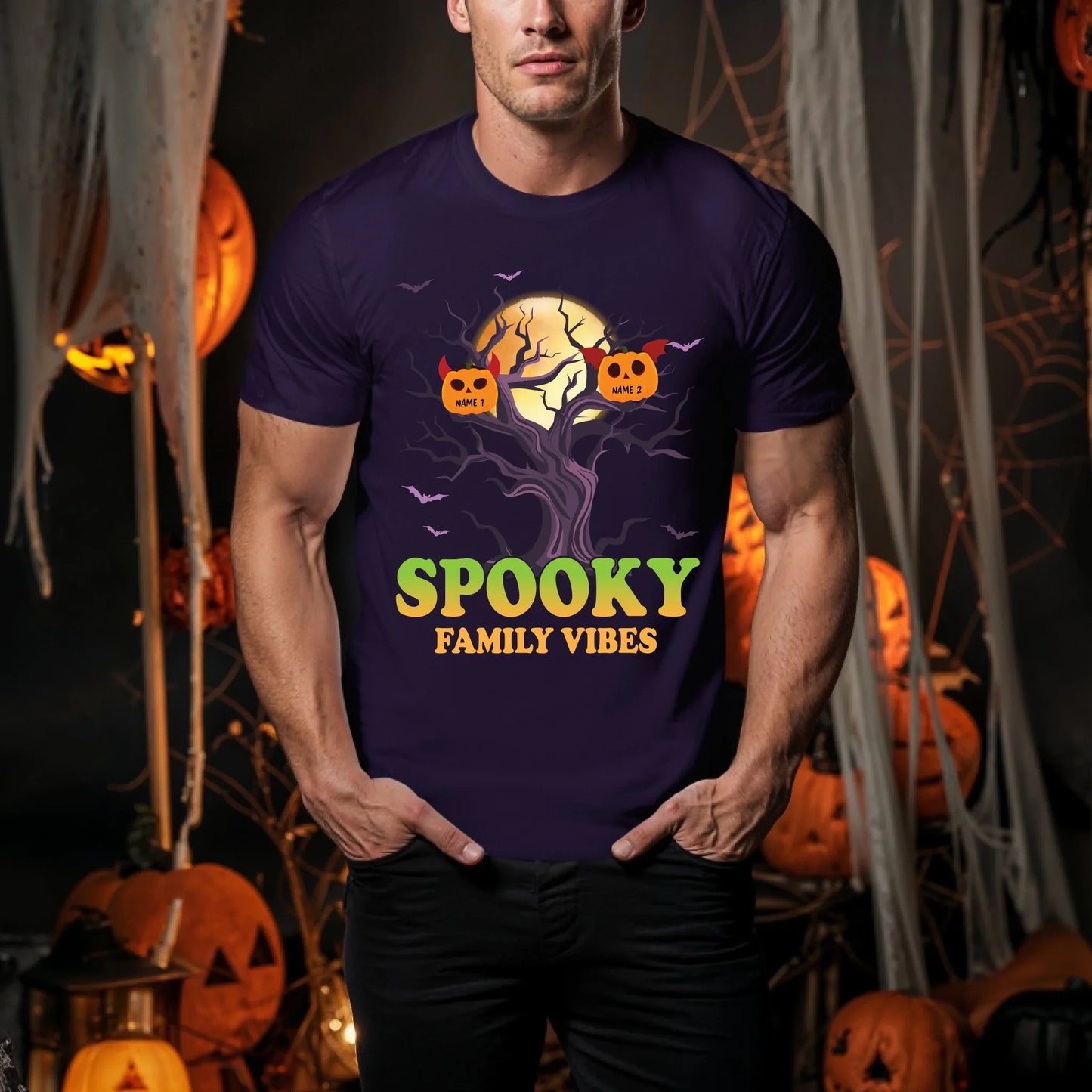 Personalized Spooky Family Vibes Halloween Shirt – Custom Pumpkins with Family Member Names Hoodie, Sweatshirt (Image 4)