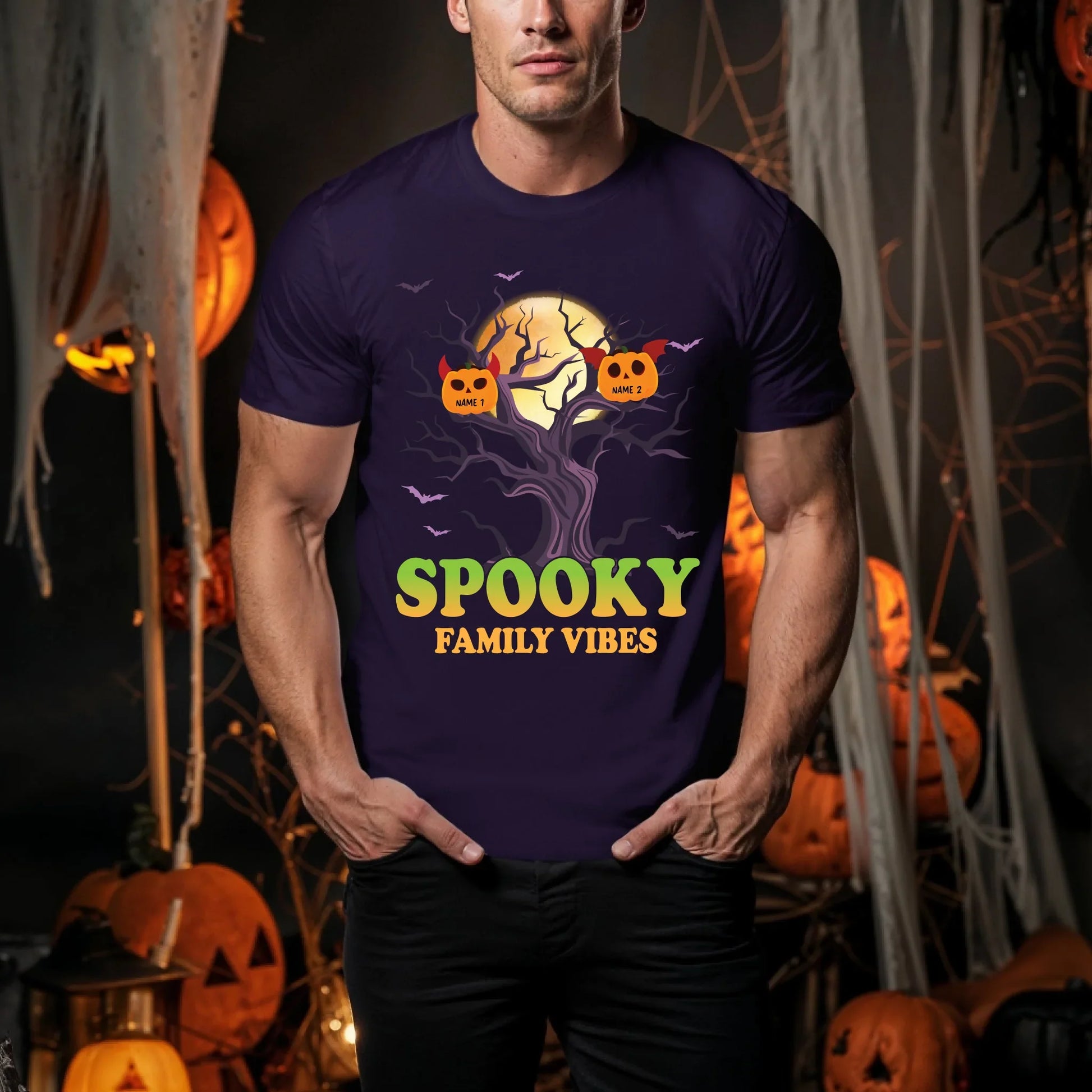 Personalized Spooky Family Vibes Halloween Shirt – Custom Pumpkins with Family Member Names Hoodie, Sweatshirt (Image 4)